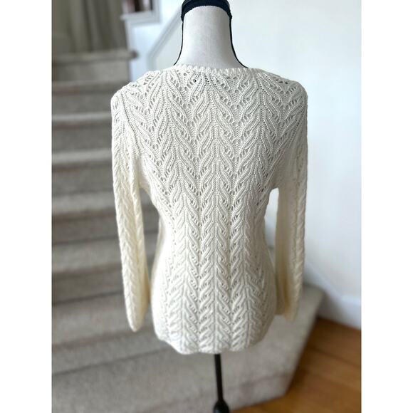 Vintage Talbots Cream White Crochet Babydoll Button Knit Sweater Y2K Cottagecore - Picture 4 of 7